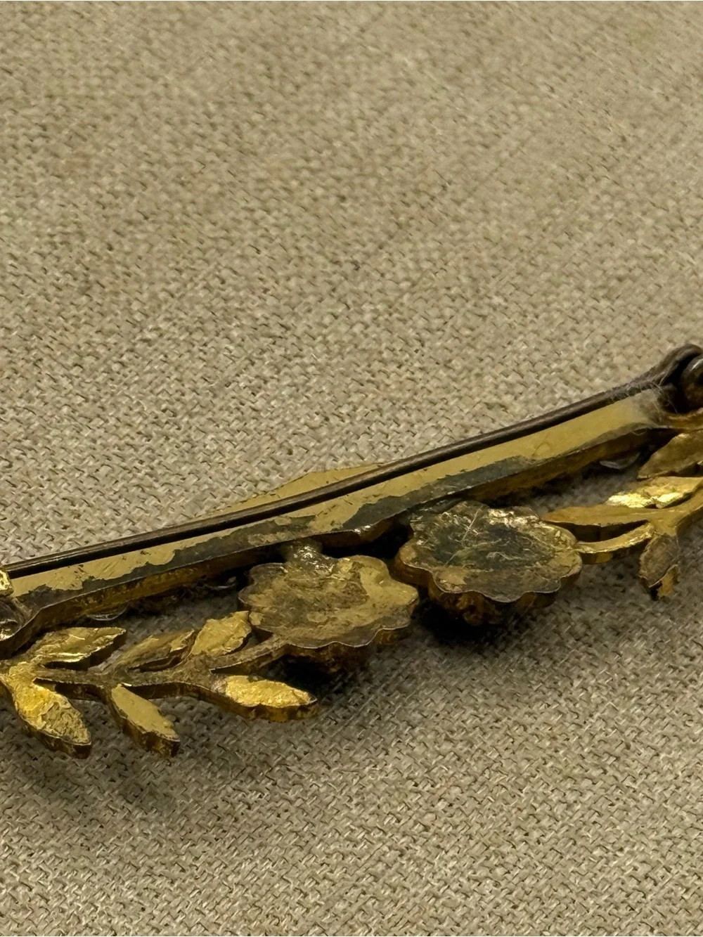 Vintage antique Gold tone bar brooch Floral Rhinestone Brooch